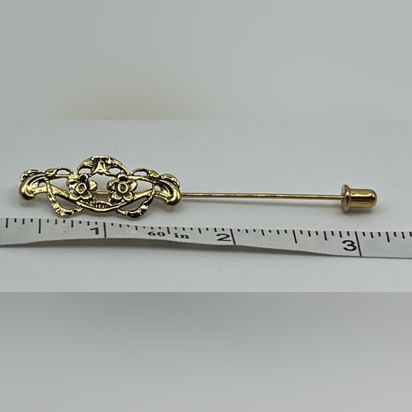 Vintage Gold Tone Floral Stick Pin Brooch - Picture 2 of 2